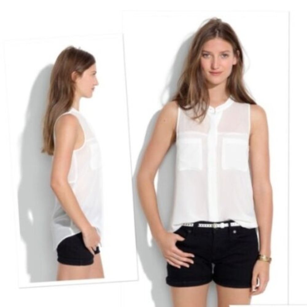Madewell Silk Cargo Tank Top Blouse Ivory White